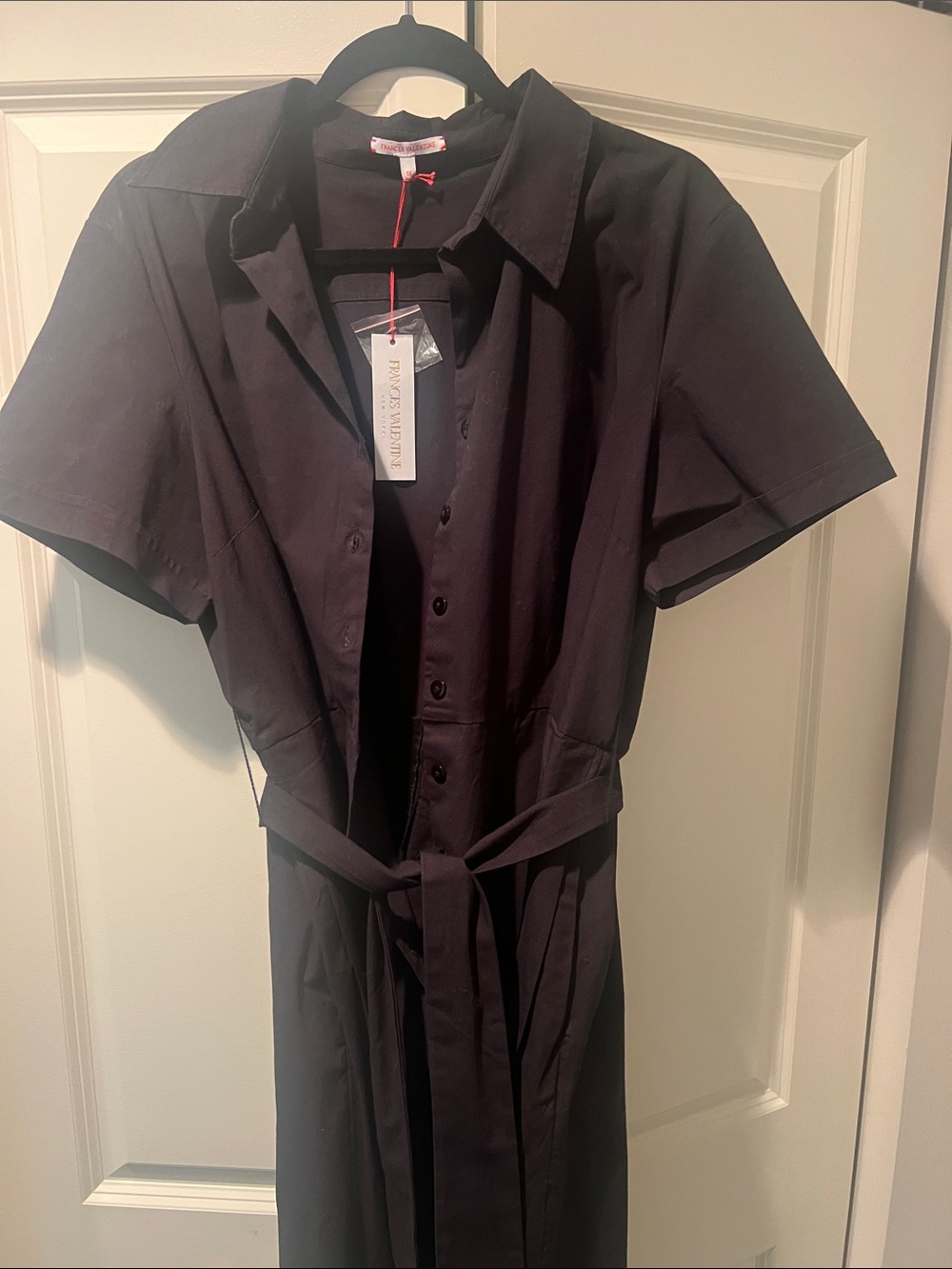 Frances Valentine Bella Midi  Black Short-Sleeve Shirt Dress with Tie 1X